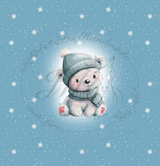 Lagerware - Kuschelbär im Schneeflockentanz - Panel ca. 50 x 48 cm - Bio French Terry