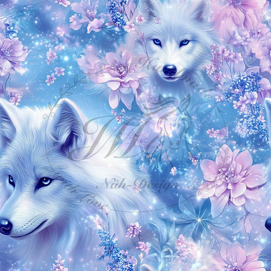 Lagerware - White flower wolf - 1,5 Meter Bio French Terry
