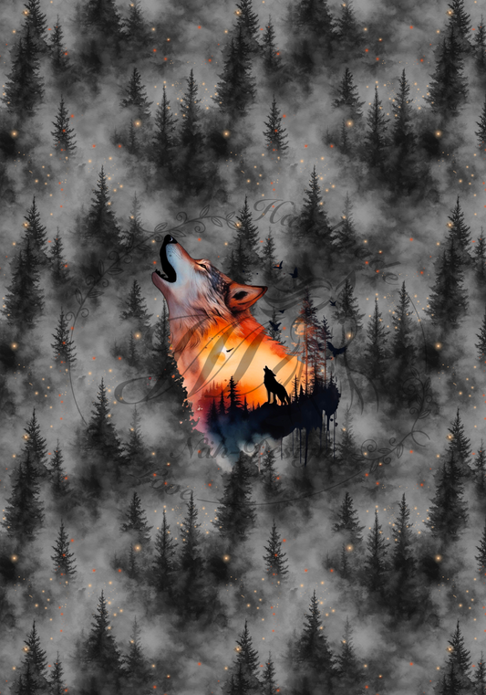 Lagerware - Howling wolf - Night - Panel ca. 75 x 48 cm - Bio Jersey